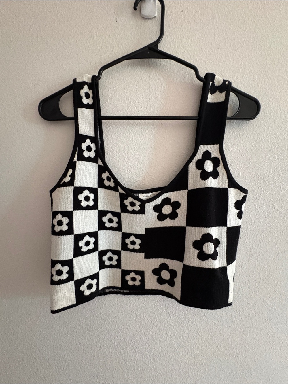 Miss Love Retro Black and White Crop Top, Size M